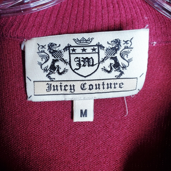 Juicy Couture Cashmere Zip Up Sweater Cardigan Size Medium Burgundy Red *FLAWS* - Picture 8 of 12